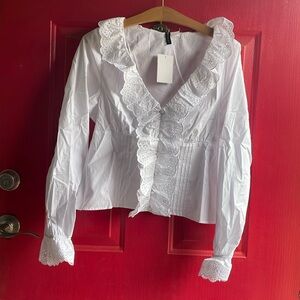H&M Brand White, Long sleeve, Ruffled blouse